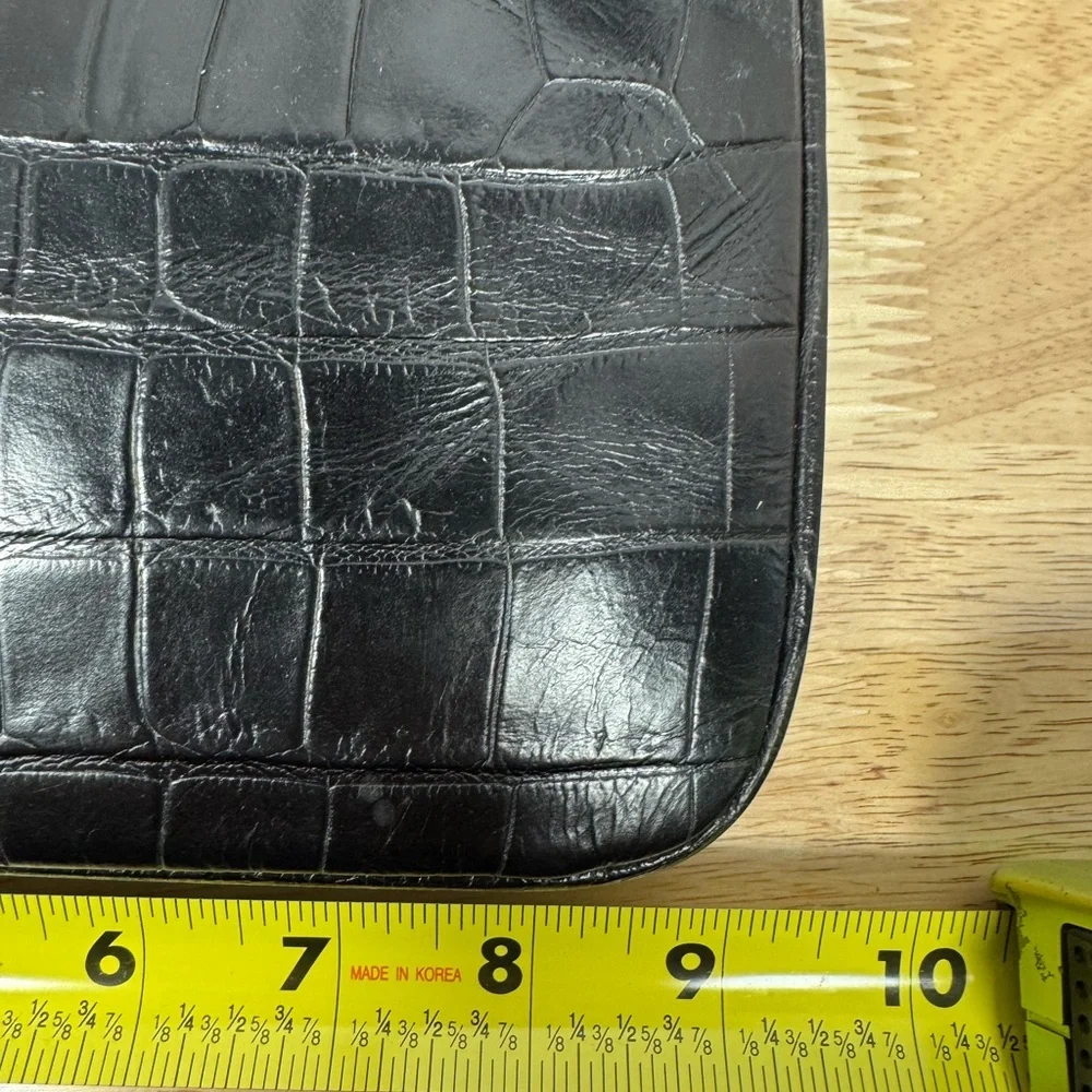 Ann Taylor Classic Small Croc-Embossed Black Shoulder Bag